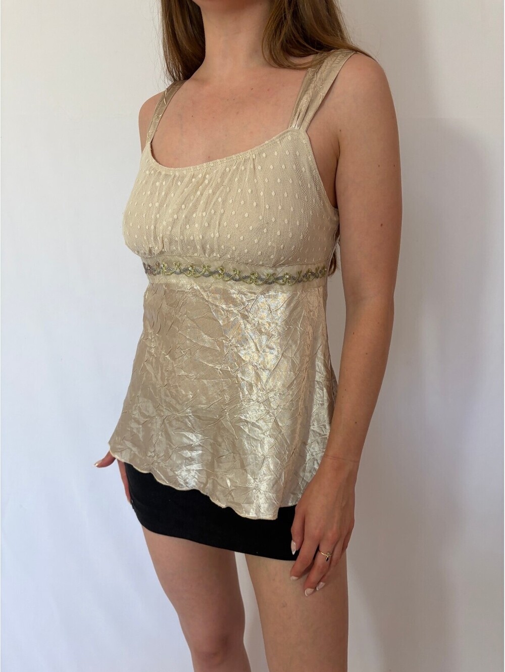 A Byer Silky Milkmaid Babydoll Shimmery Tank Top - Picture 4 of 9